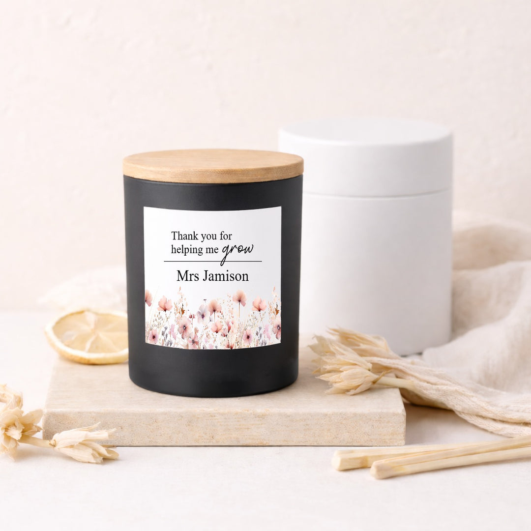Personalised Pink Floral Thank You Teacher Gift Candle &amp; Box