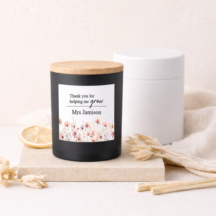 Personalised Pink Floral Thank You Teacher Gift Candle &amp; Box