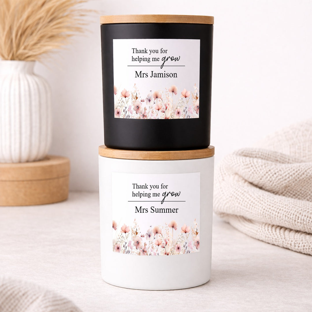Personalised Pink Floral Thank You Teacher Gift Candle &amp; Box