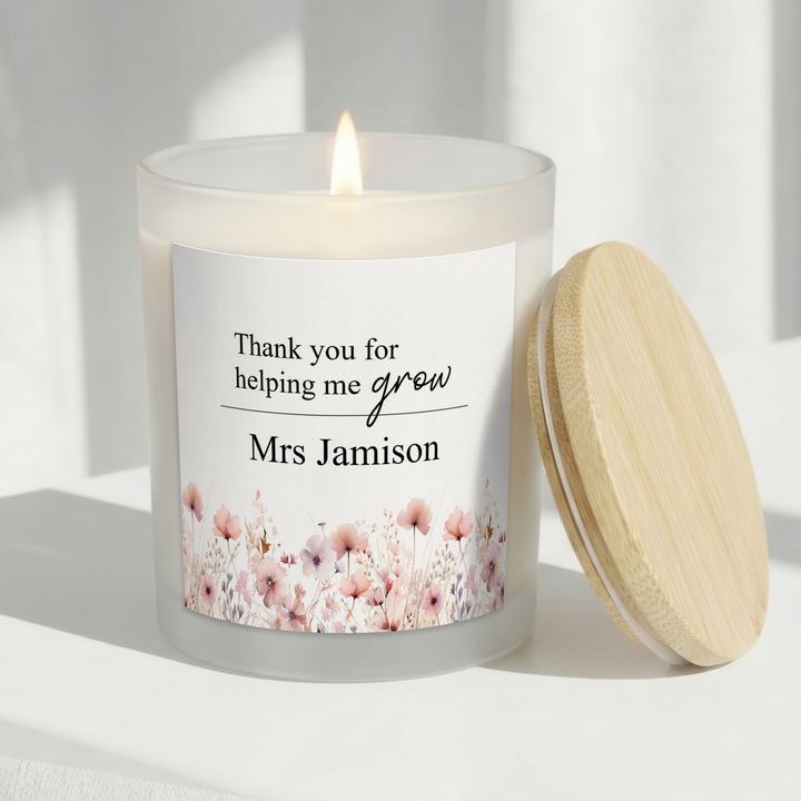 Personalised Pink Floral Thank You Teacher Gift Candle &amp; Box