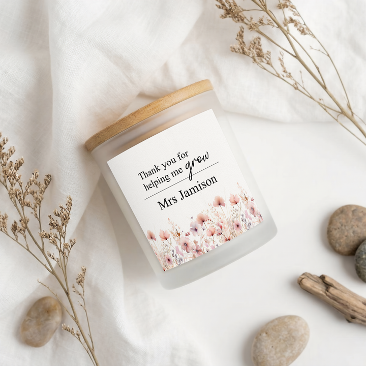 Personalised Pink Floral Thank You Teacher Gift Candle &amp; Box