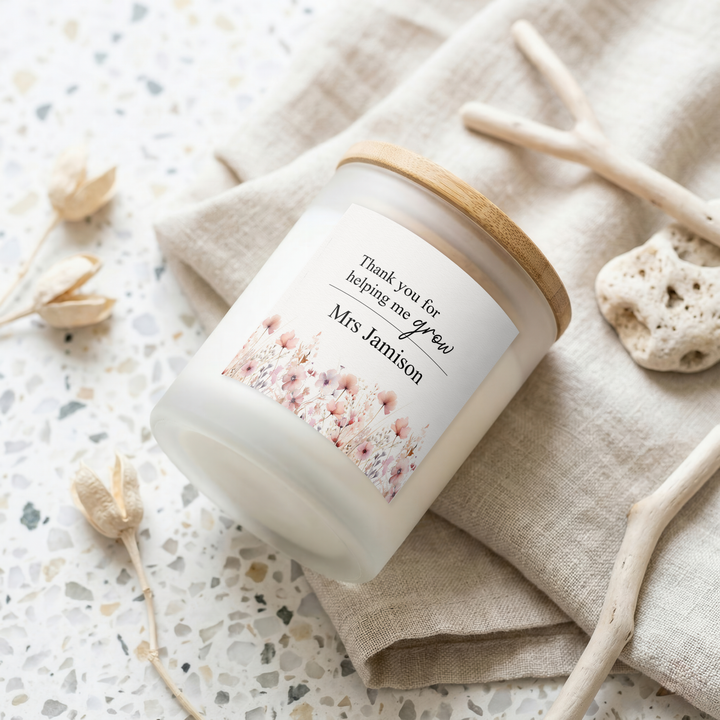 Personalised Pink Floral Thank You Teacher Gift Candle &amp; Box