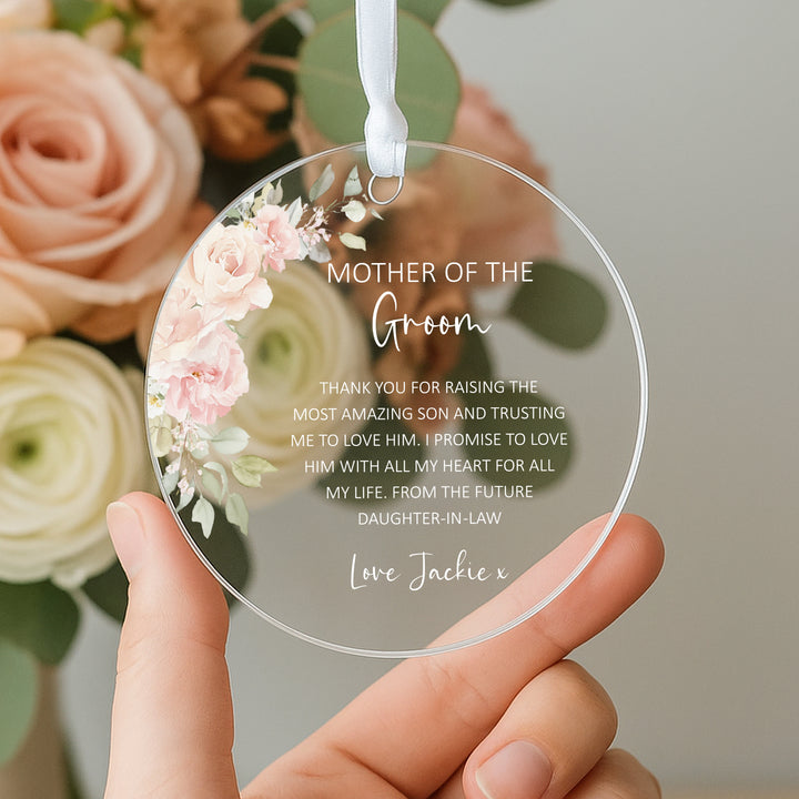 Personalised Acrylic Pink Floral Mother Of The Groom Wedding Gift