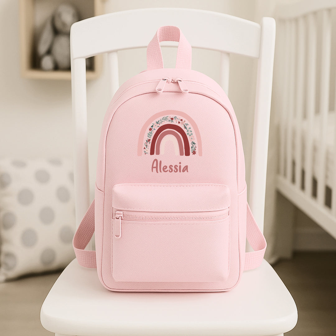 Personalised Pink Floral Rainbow Toddler Backpack