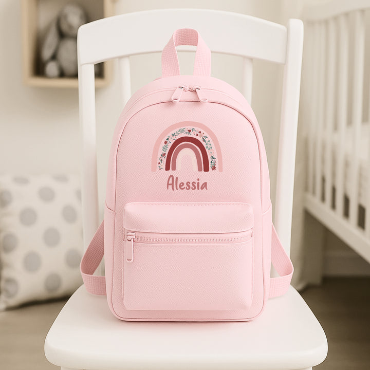 Personalised Pink Floral Rainbow Toddler Backpack