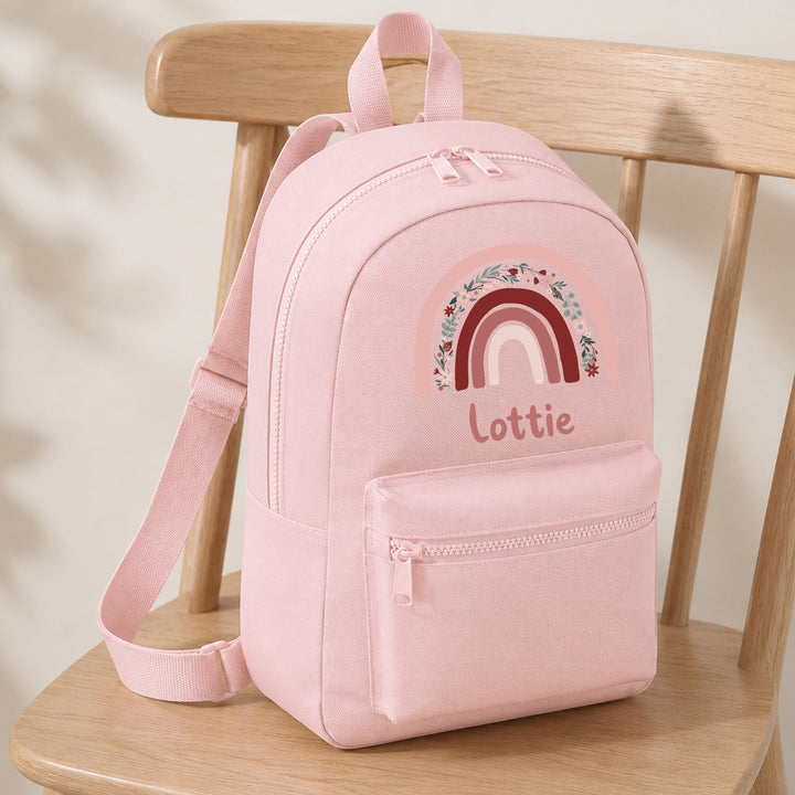 Personalised Pink Floral Rainbow Toddler Backpack