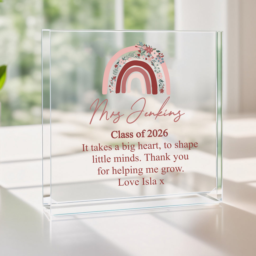 Personalised Acrylic Pink Rainbow Thank You Teacher Gift