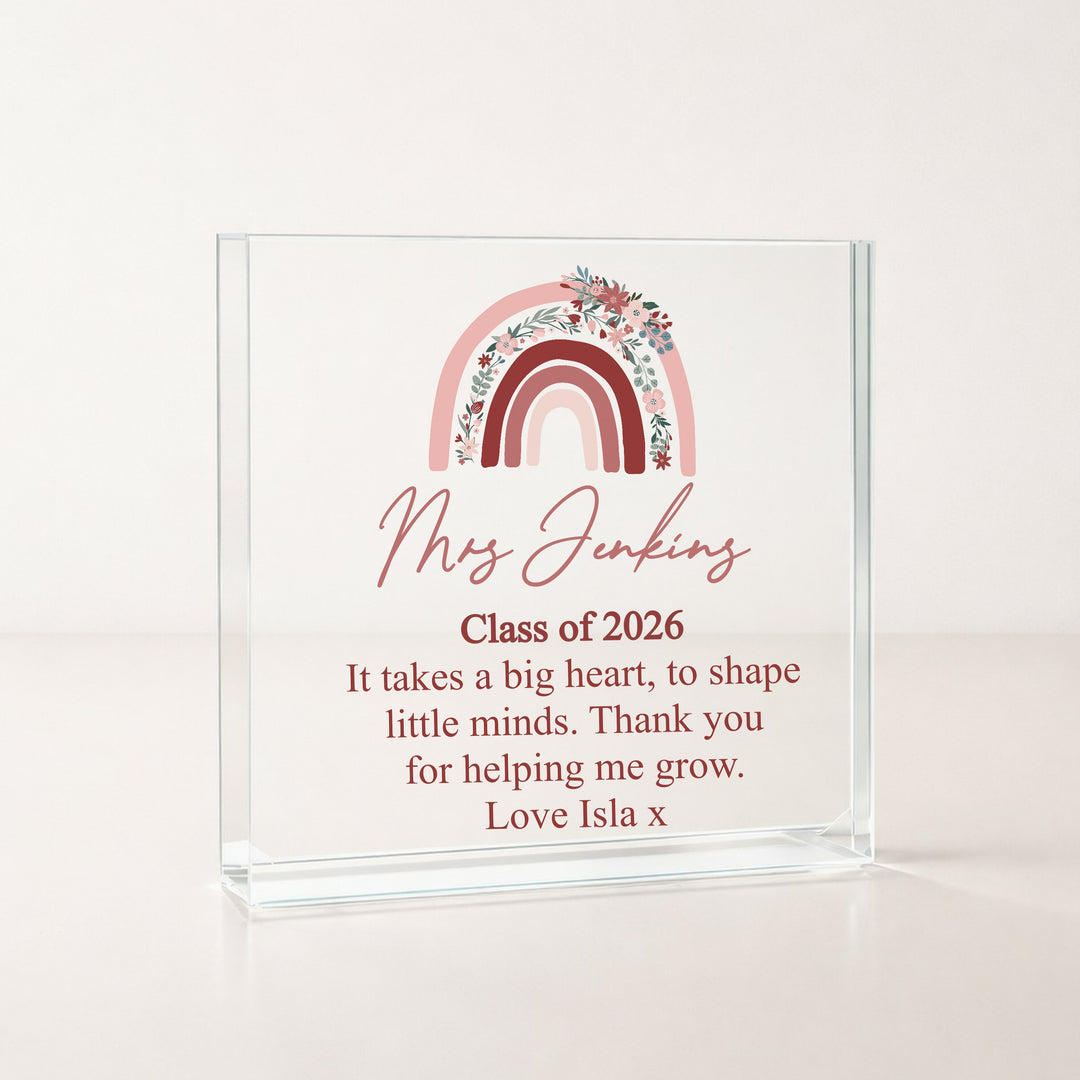 Personalised Acrylic Pink Rainbow Thank You Teacher Gift