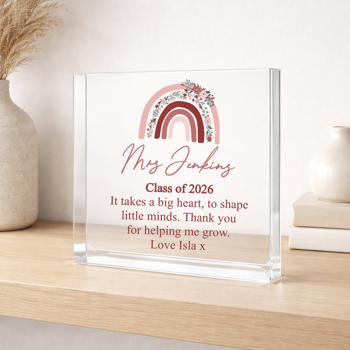 Personalised Acrylic Pink Rainbow Thank You Teacher Gift