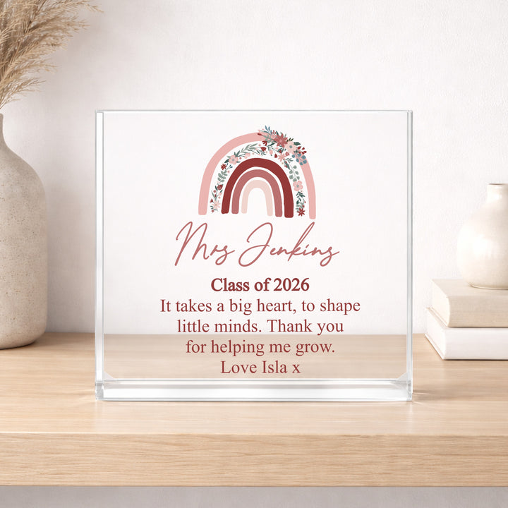 Personalised Acrylic Pink Rainbow Thank You Teacher Gift