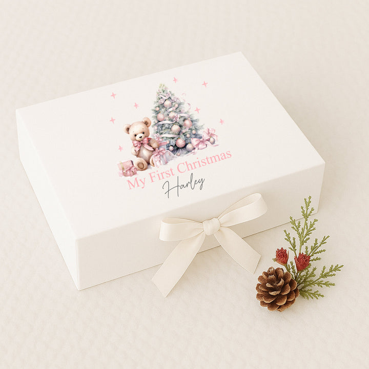 Personalised Pink Teddy Bear My First Christmas Eve Box