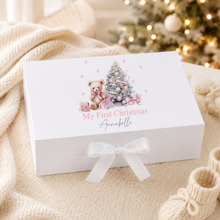 Personalised Pink Teddy Bear My First Christmas Eve Box