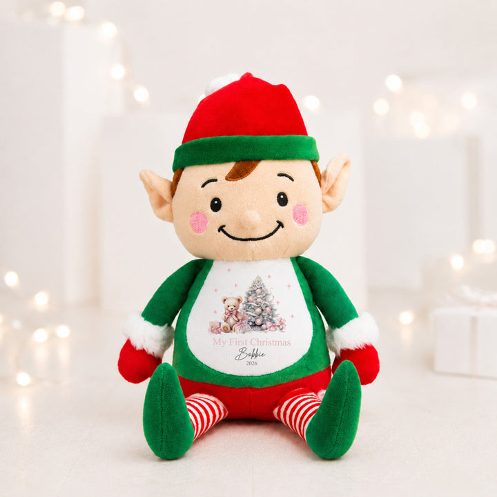 Personalised Pink Teddy Tree Christmas Soft Toy