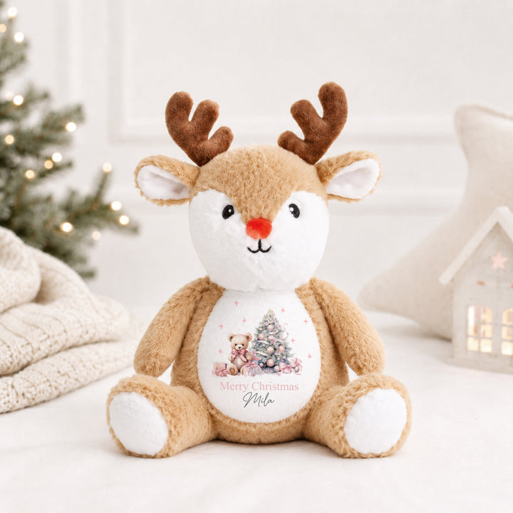 Personalised Pink Teddy Tree Christmas Soft Toy