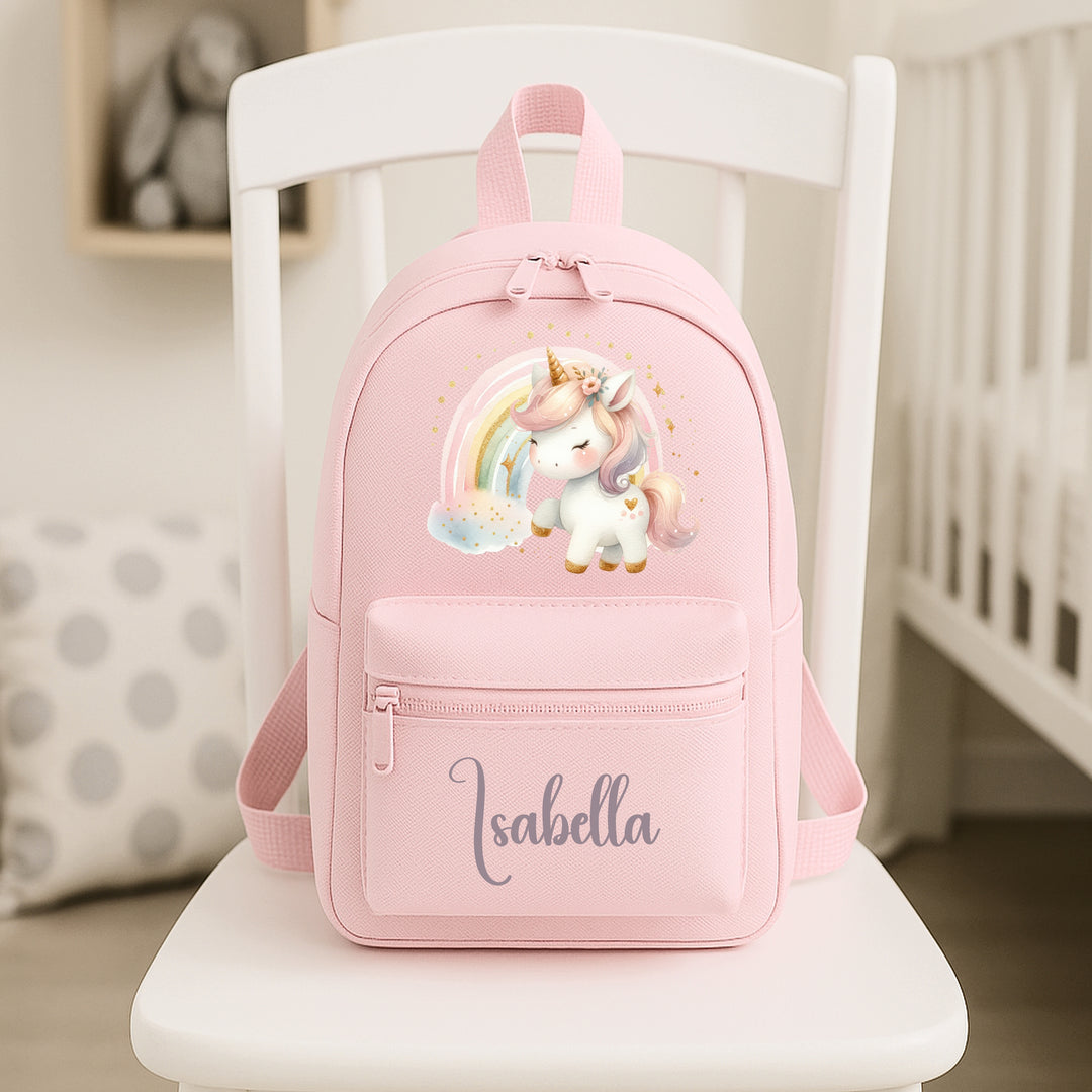 Personalised Pink Rainbow Unicorn Toddler Backpack