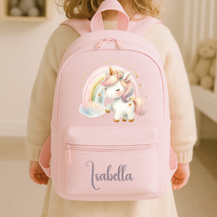 Personalised Pink Rainbow Unicorn Toddler Backpack