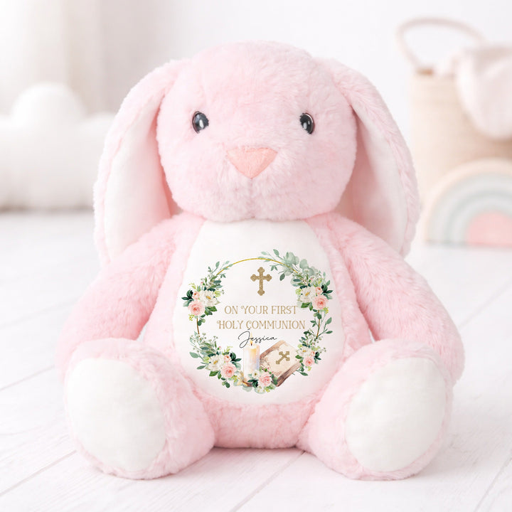 Personalised Pink Wreath On Your Holy Communion Soft Toy