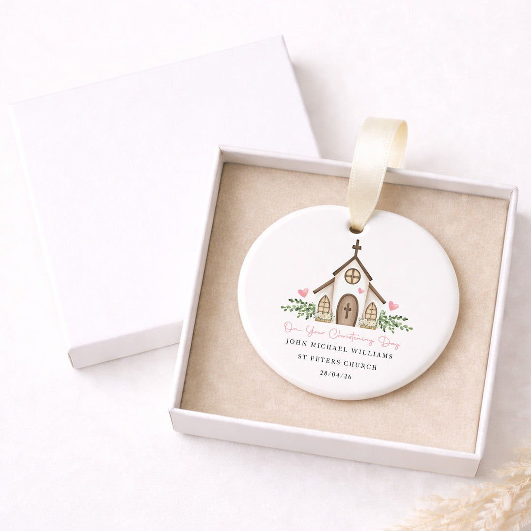 Personalised Pink On Your Christening Day Gift Ornament