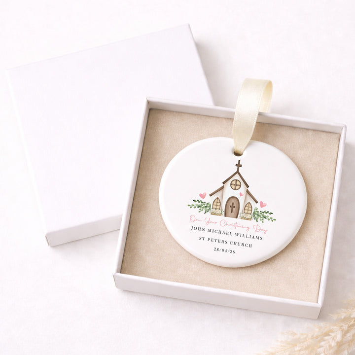 Personalised Pink On Your Christening Day Gift Ornament