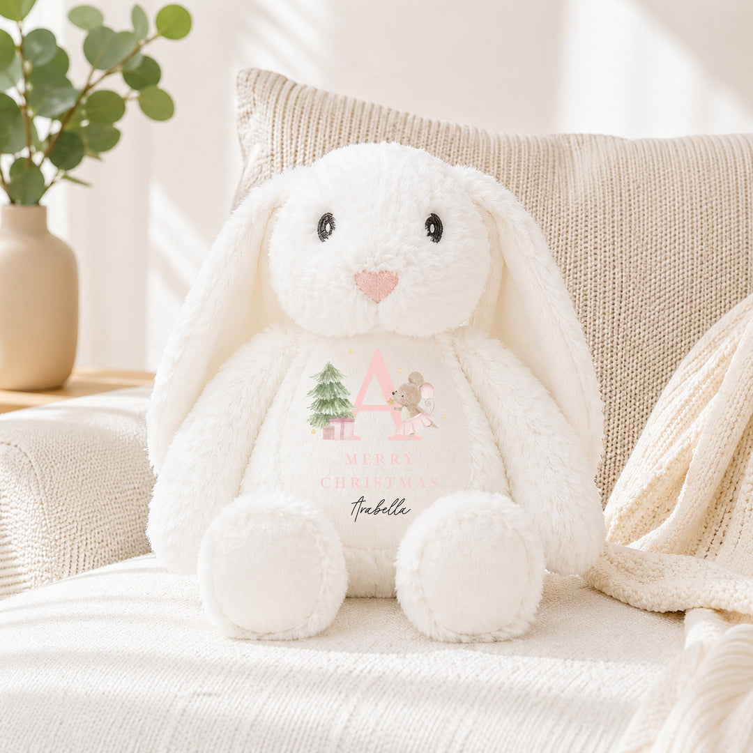 Personalised Pink Mouse Initial Merry Christmas Soft Toy