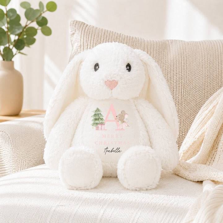 Personalised Pink Mouse Initial Merry Christmas Soft Toy