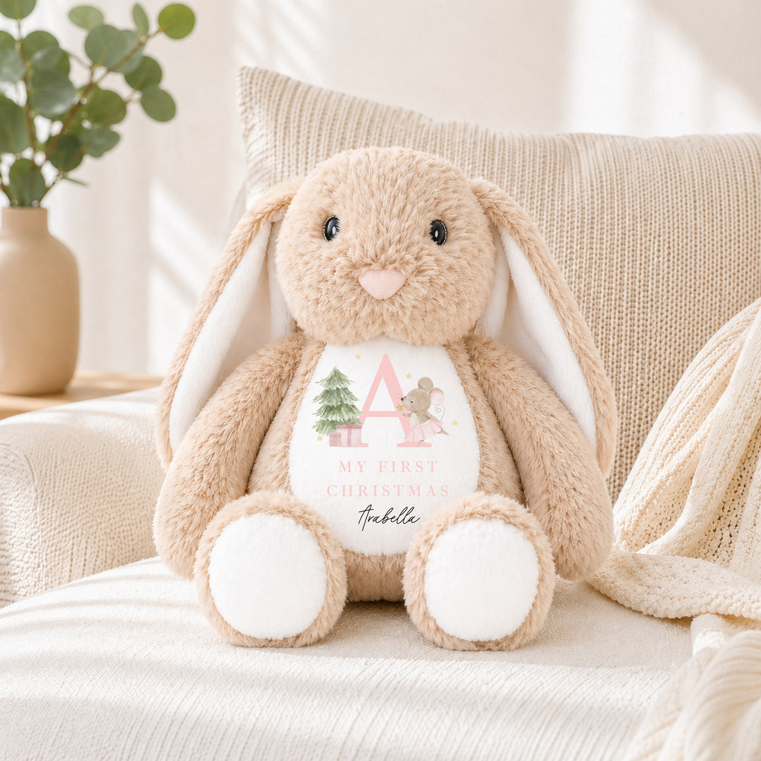 Personalised Pink Mouse Initial Merry Christmas Soft Toy