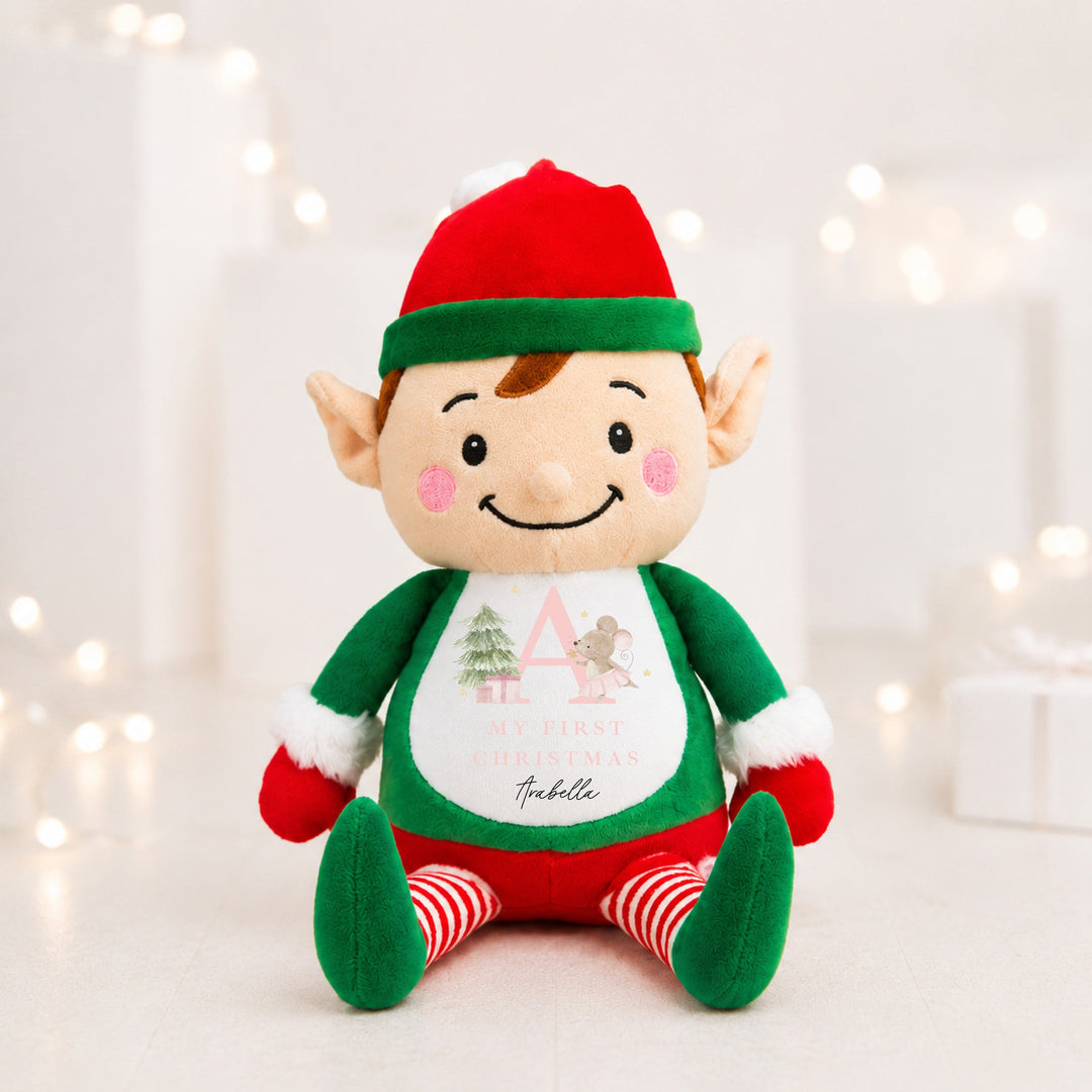 Personalised Pink Mouse Initial Merry Christmas Soft Toy