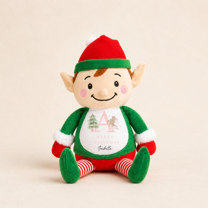 Personalised Pink Mouse Initial Merry Christmas Soft Toy