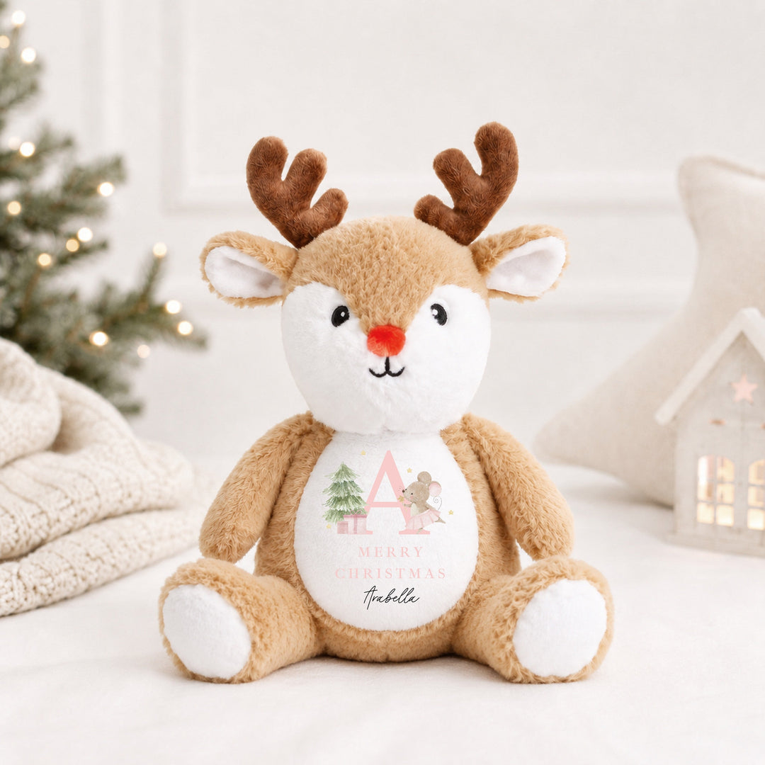 Personalised Pink Mouse Initial Merry Christmas Soft Toy