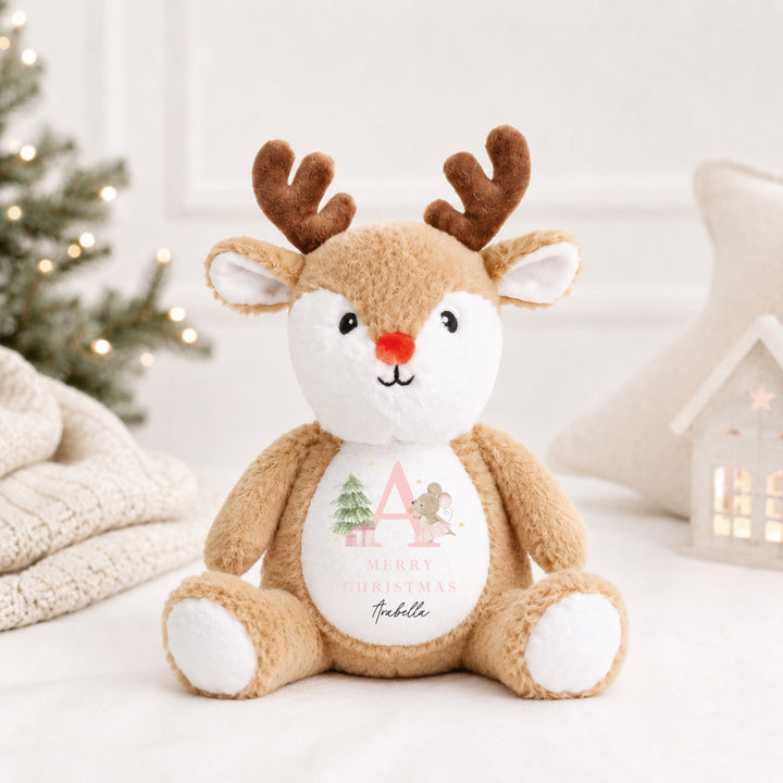 Personalised Pink Mouse Initial Merry Christmas Soft Toy