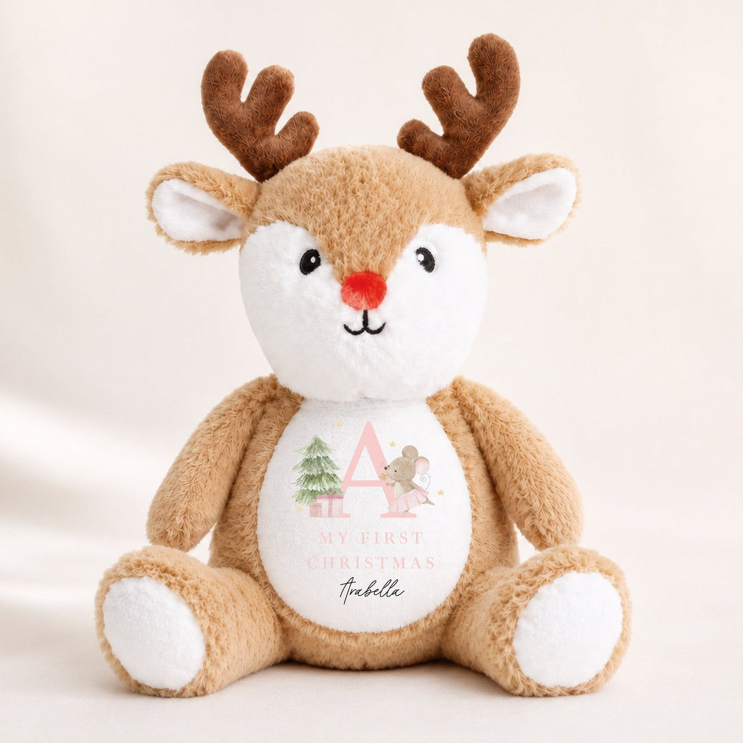Personalised Pink Mouse Initial Merry Christmas Soft Toy