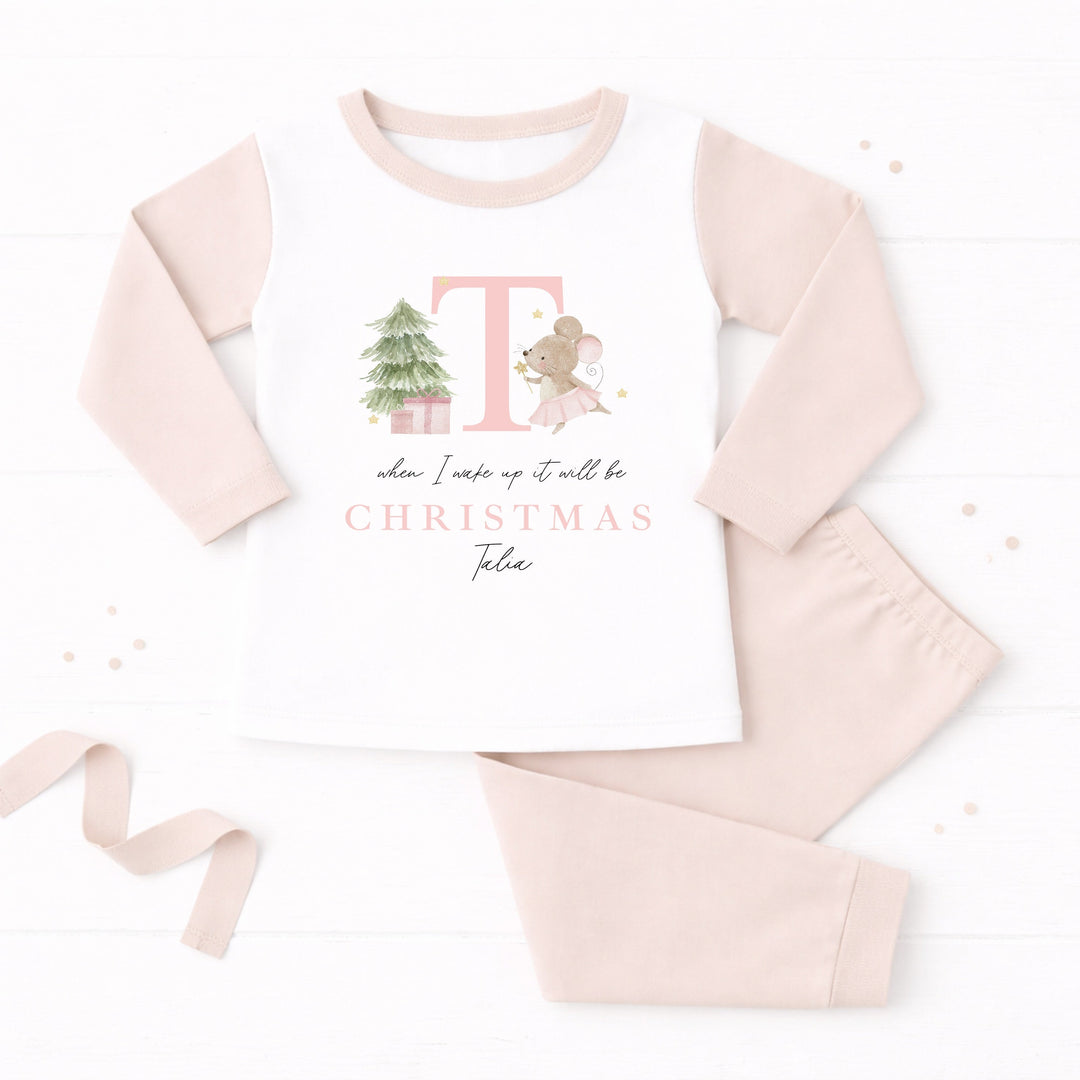 Personalised Pink Mouse Initial Christmas Pyjamas