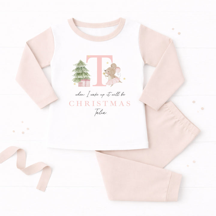 Personalised Pink Mouse Initial Christmas Pyjamas