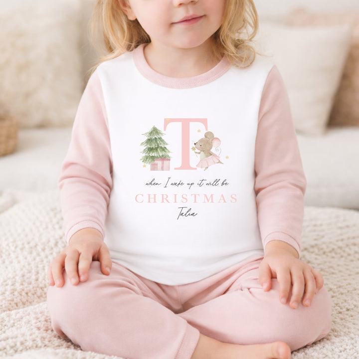 Personalised Pink Mouse Initial Christmas Pyjamas