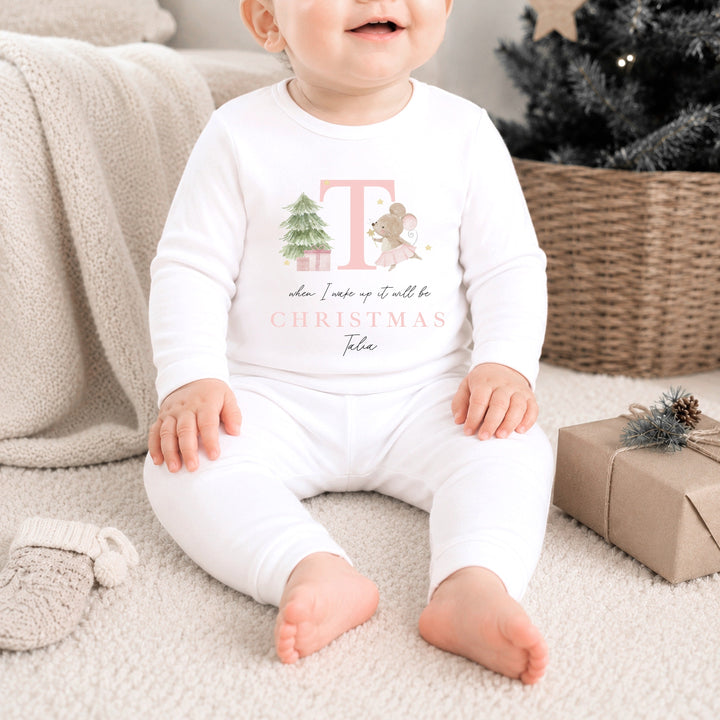 Personalised Pink Mouse Initial Christmas Pyjamas