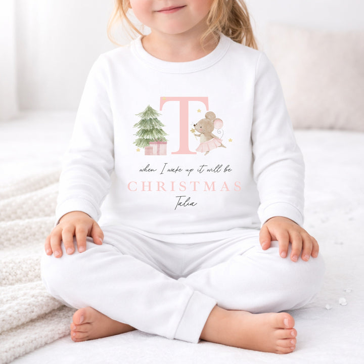 Personalised Pink Mouse Initial Christmas Pyjamas