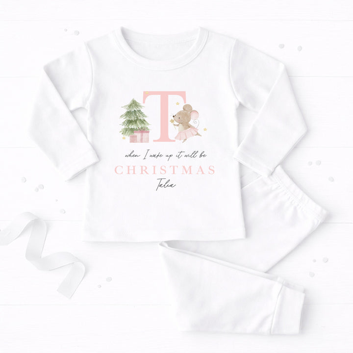 Personalised Pink Mouse Initial Christmas Pyjamas