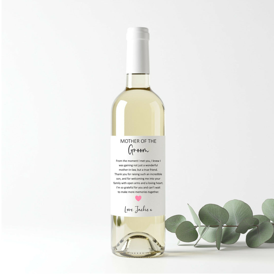 Personalised Thank You Mother Of Groom Wine Bottle Sticker