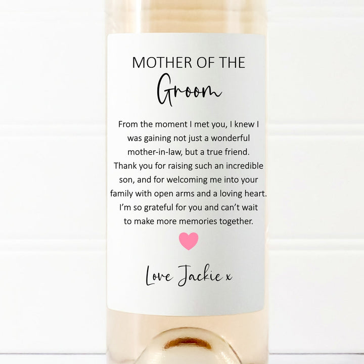 Personalised Thank You Mother Of Groom Wine Bottle Sticker