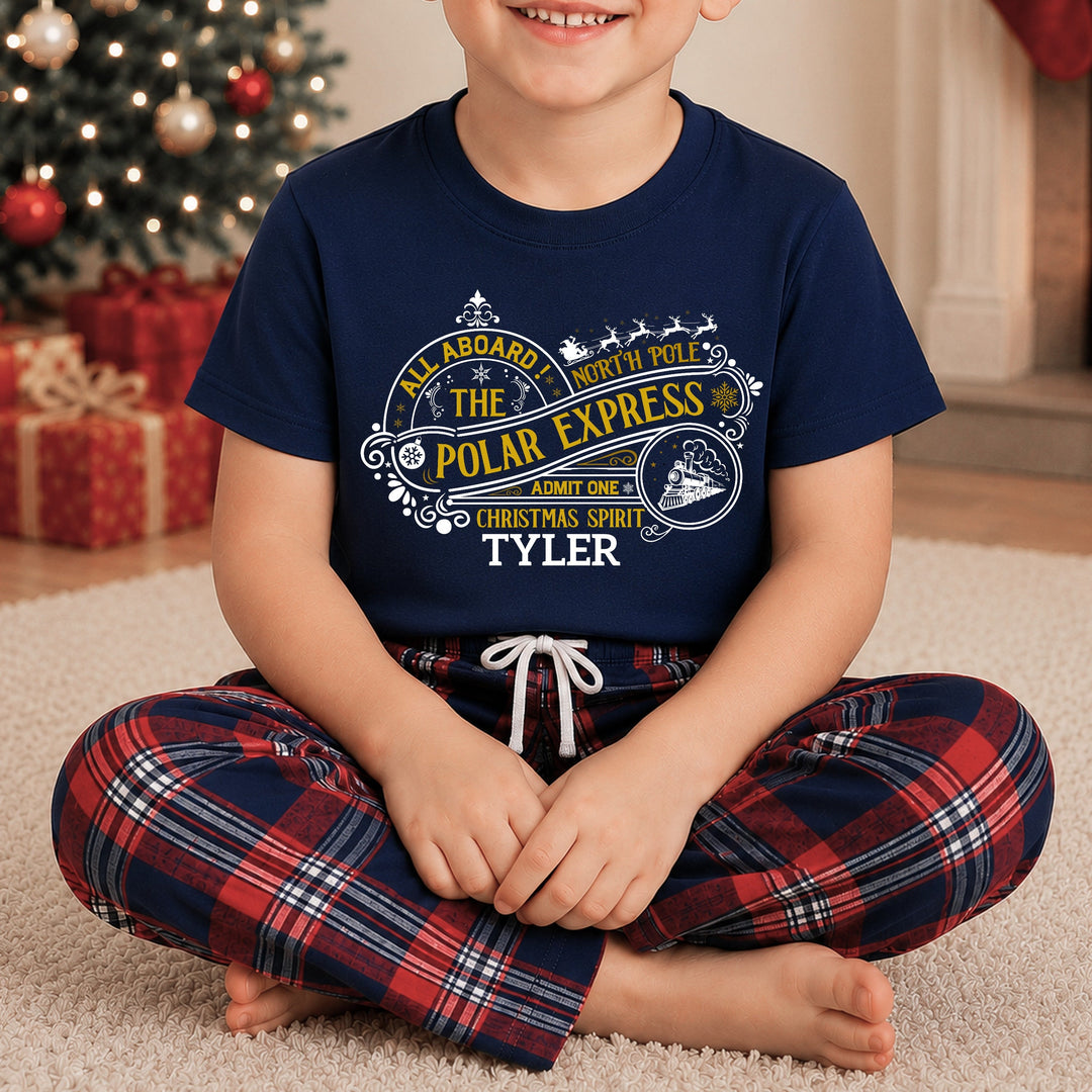 Personalised Polar Express Family Matching Tartan Christmas Pyjamas