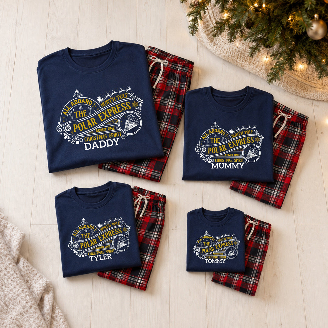 Personalised Polar Express Family Matching Tartan Christmas Pyjamas