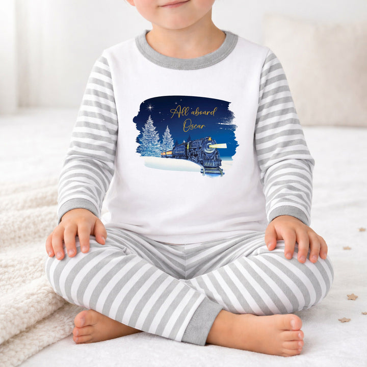 Personalised Grey Polar Express Christmas Pyjamas