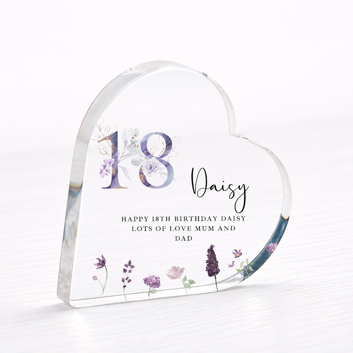 Personalised 18th Birthday Lilac Acrylic Heart