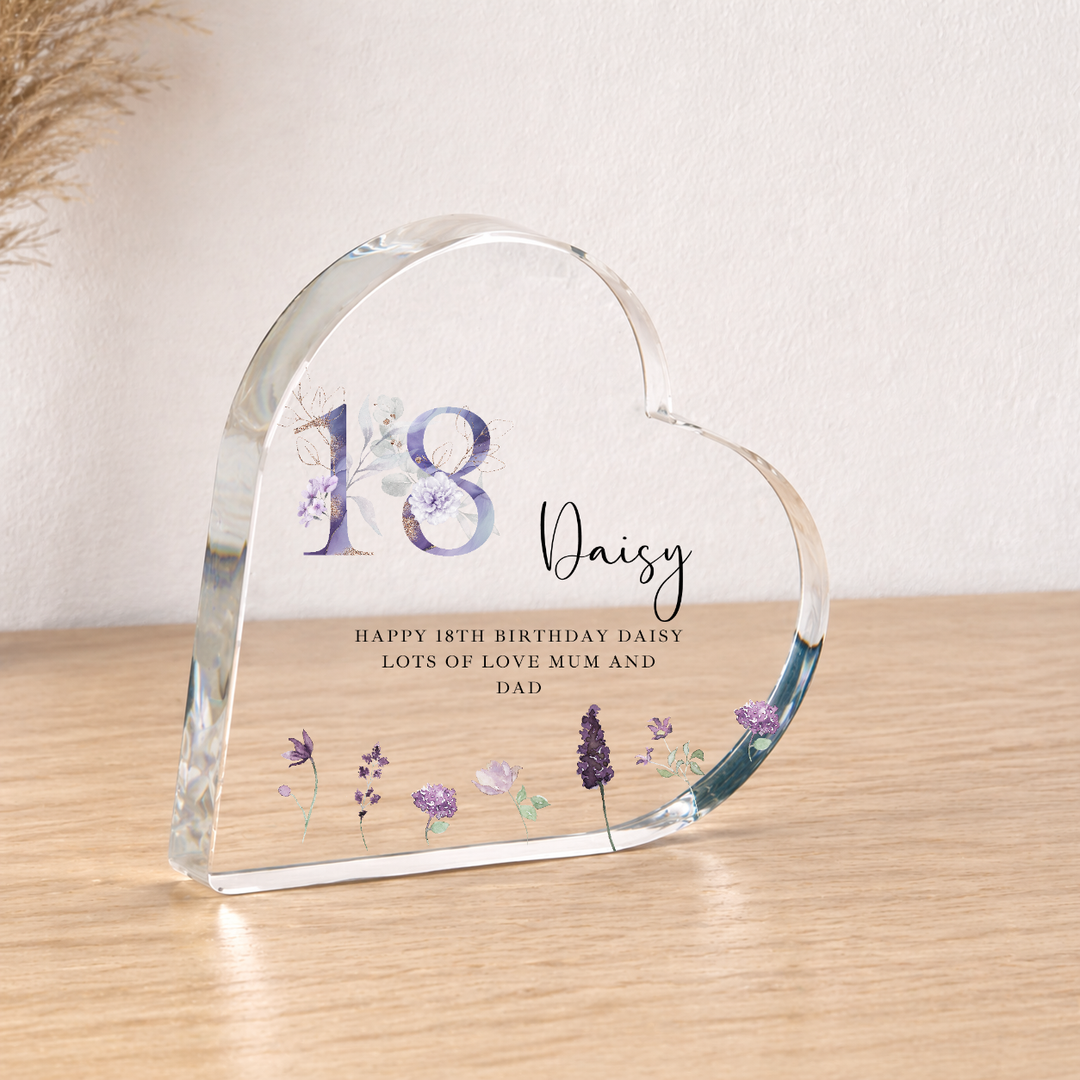Personalised 18th Birthday Lilac Acrylic Heart
