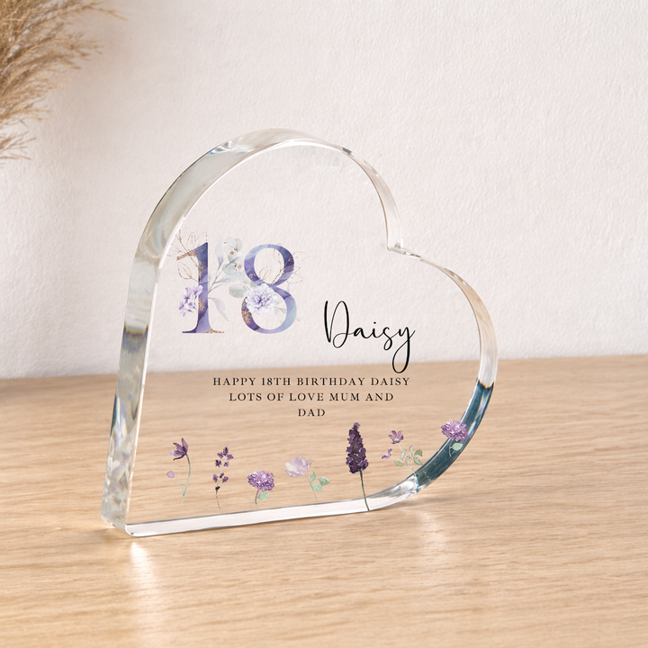 Personalised 18th Birthday Lilac Acrylic Heart