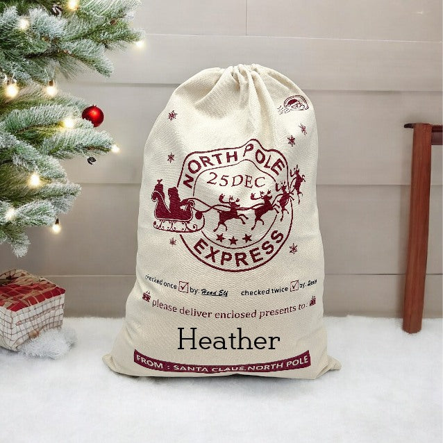 Personalised Reindeer 25th Dec Christmas Canvas Santa Sack