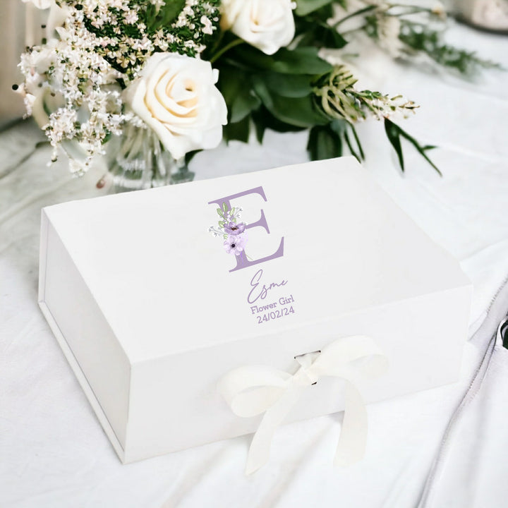 Personalised Lilac Floral Initial Bridesmaid Proposal Gift Box