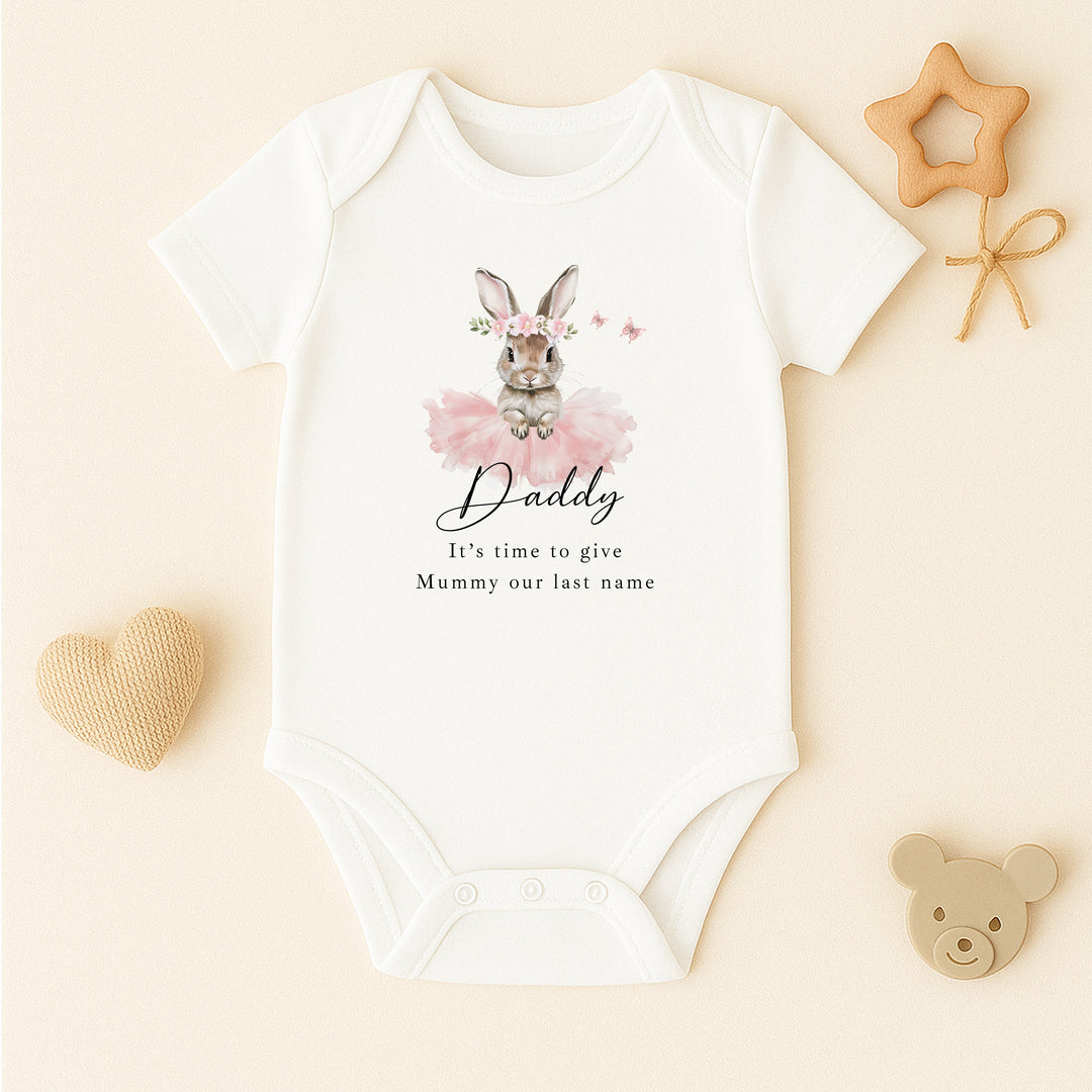 Ballerina Bunny Time To Give Mummy Our Last Name Kids T-Shirt or Baby Vest