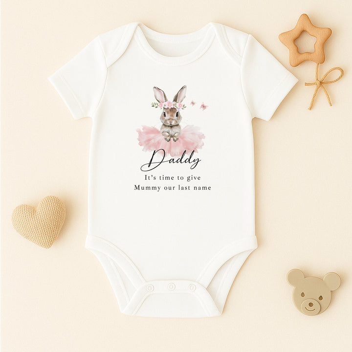 Ballerina Bunny Time To Give Mummy Our Last Name Kids T-Shirt or Baby Vest