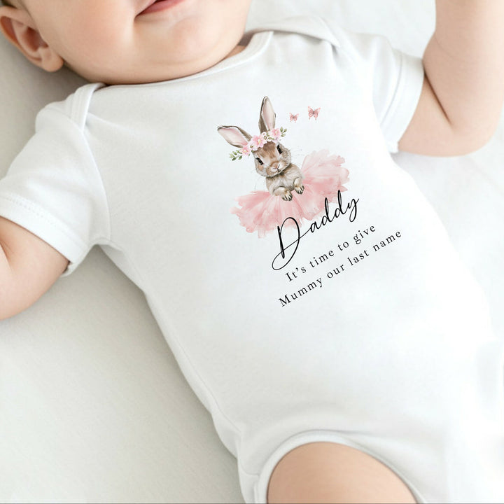 Ballerina Bunny Time To Give Mummy Our Last Name Kids T-Shirt or Baby Vest